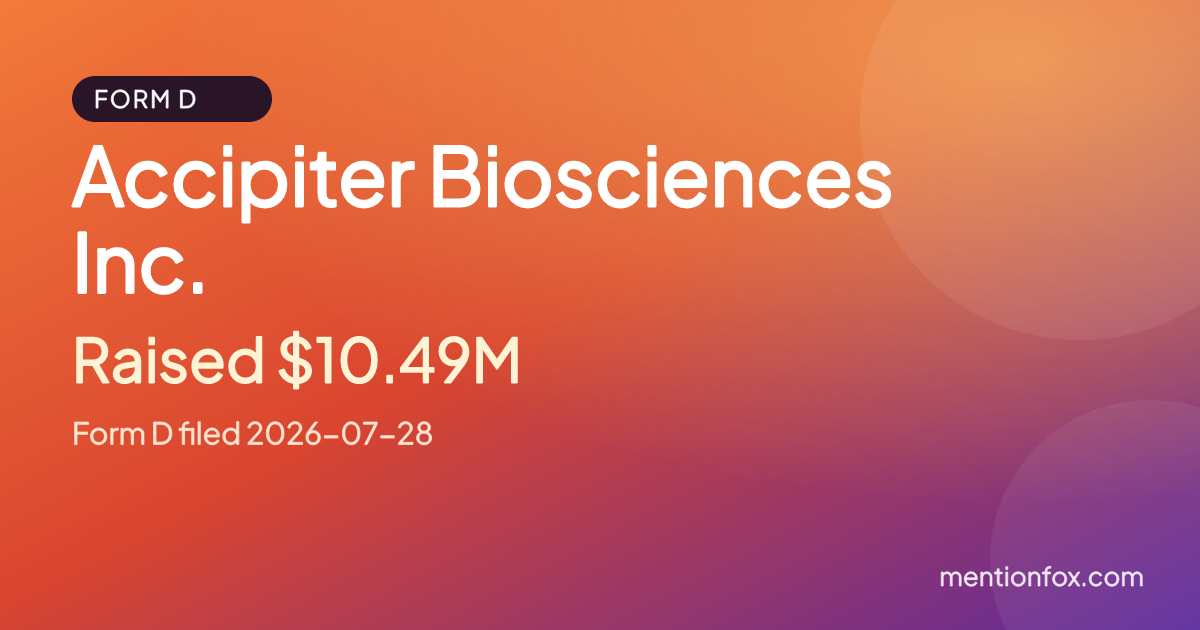 Accipiter Biosciences Inc.: Raised $10.49M, Form D filed 2026-07-28