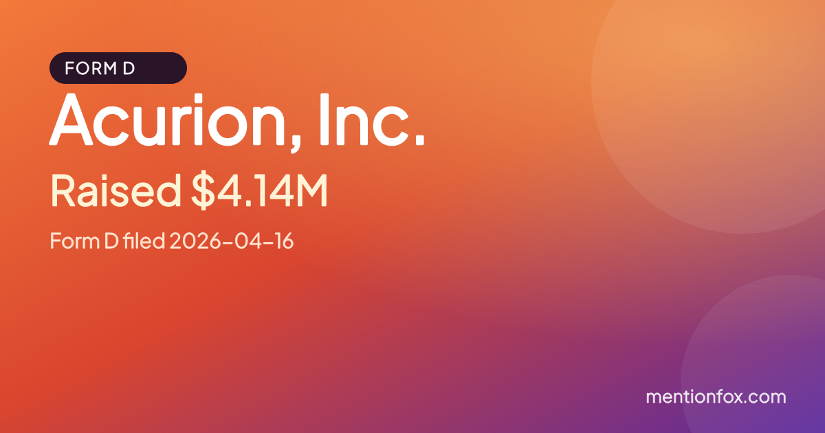 Acurion, Inc.: Raised $4.14M, Form D filed 2026-04-16