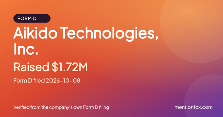 Aikido Technologies, Inc.: Raised $1.72M, Form D filed 2026-10-08