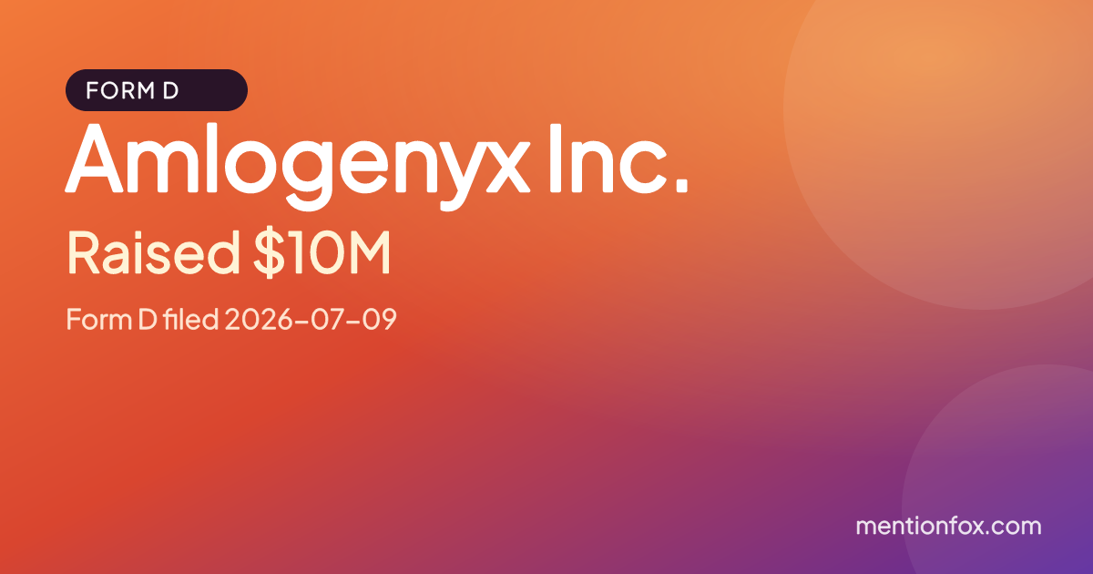 Amlogenyx Inc.: Raised $10M, Form D filed 2026-07-09