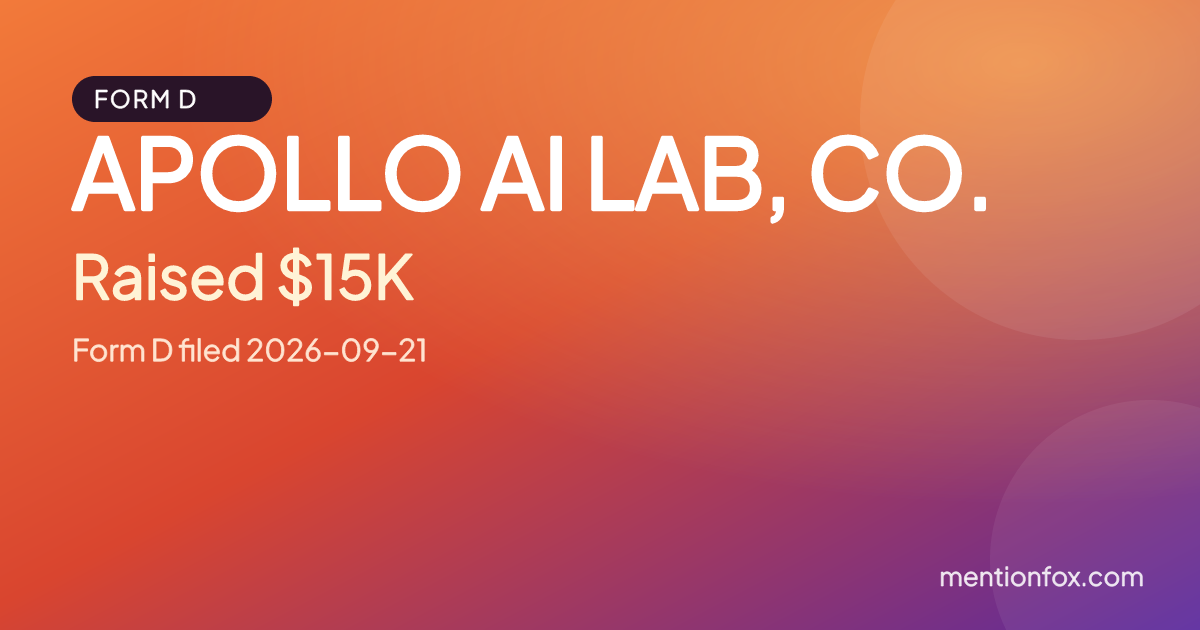 APOLLO AI LAB, CO.: Raised $15K, Form D filed 2026-09-21