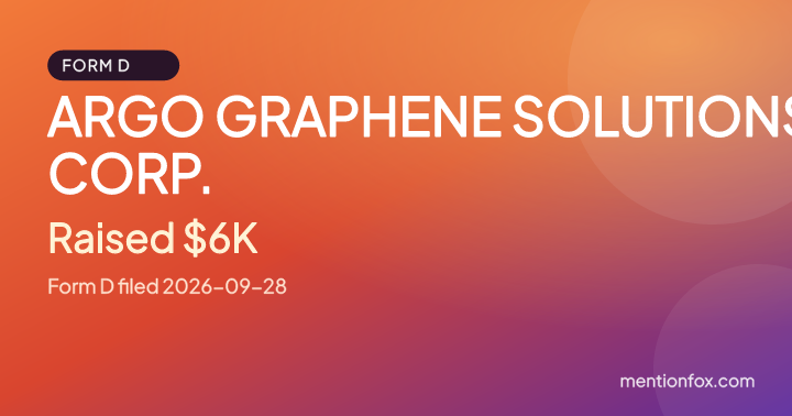 ARGO GRAPHENE SOLUTIONS CORP.: Raised $6K, Form D filed 2026-09-28
