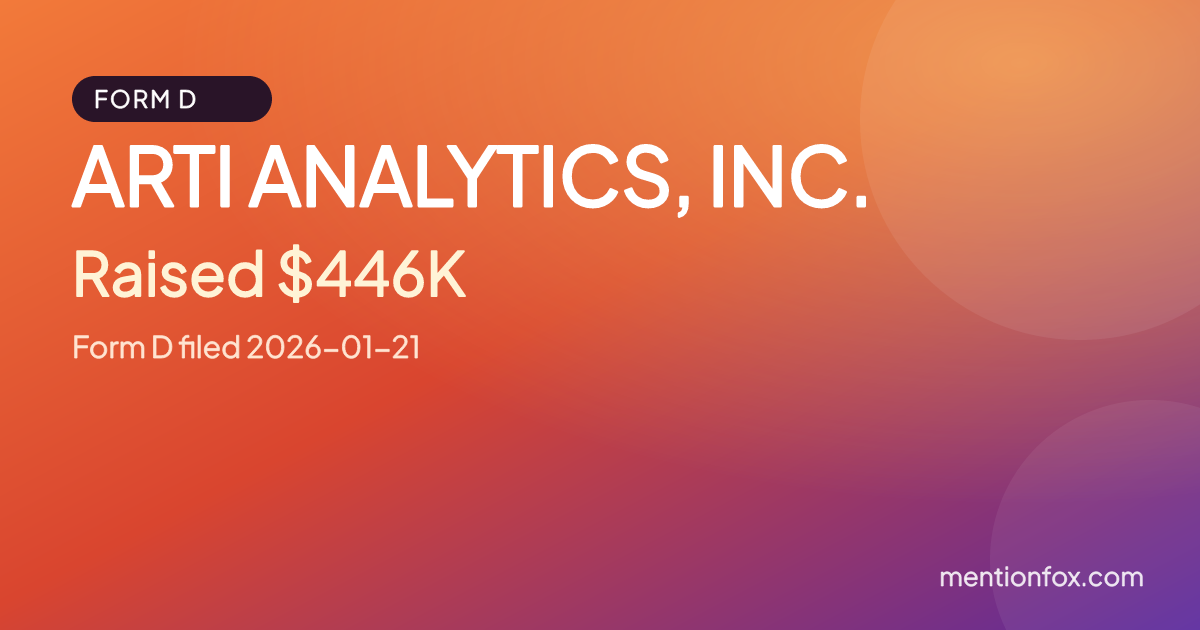 ARTI ANALYTICS, INC.: Raised $446K, Form D filed 2026-01-21