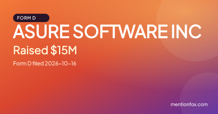 ASURE SOFTWARE INC: Raised $15M, Form D filed 2026-10-16