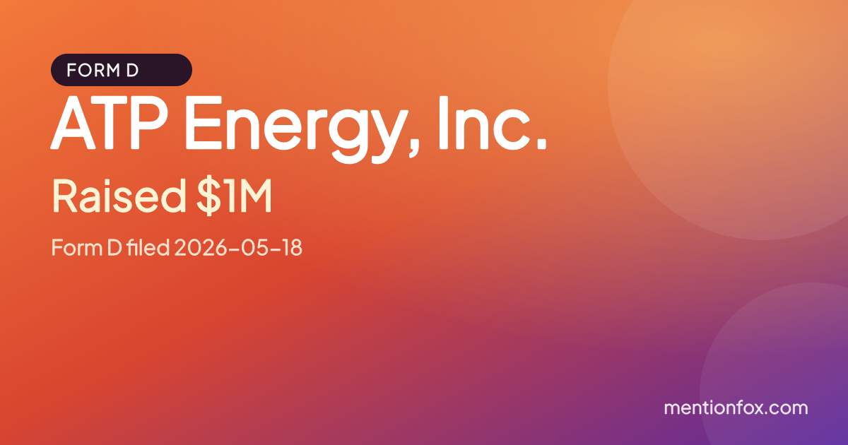 ATP Energy, Inc.: Raised $1M, Form D filed 2026-05-18
