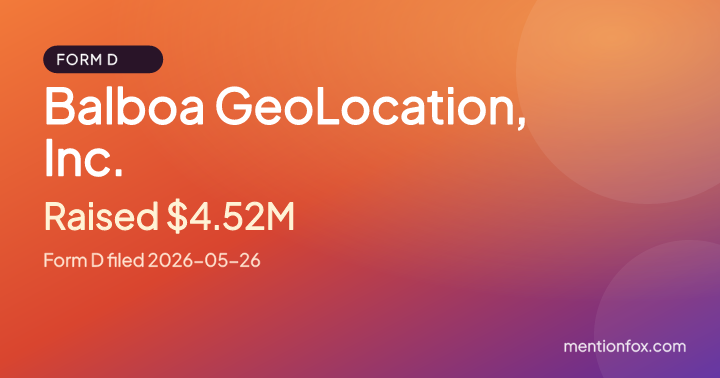 Balboa GeoLocation, Inc.: Raised $4.52M, Form D filed 2026-05-26