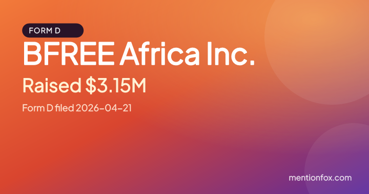 BFREE Africa Inc.: Raised $3.15M, Form D filed 2026-04-21