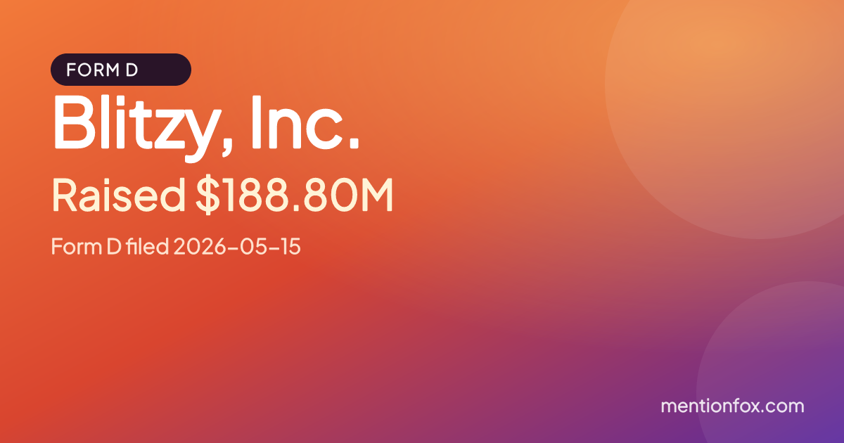 Blitzy, Inc.: Raised $188.80M, Form D filed 2026-05-15