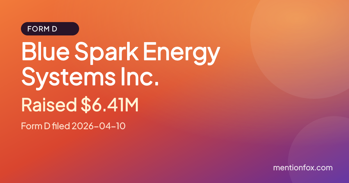 Blue Spark Energy Systems Inc.: Raised $6.41M, Form D filed 2026-04-10
