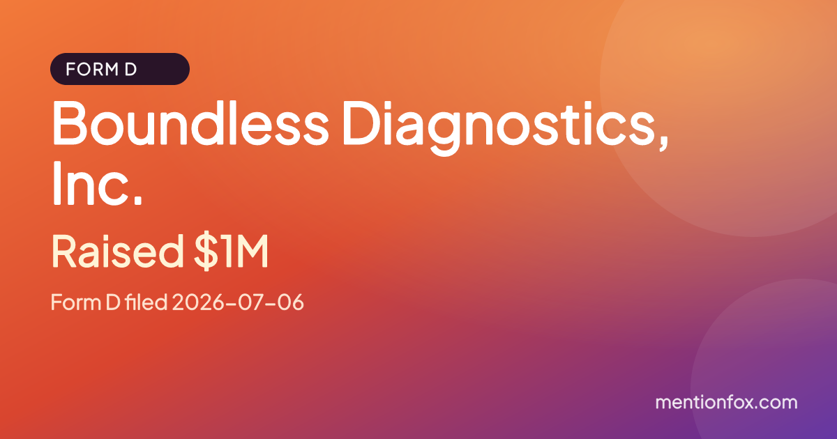 Boundless Diagnostics, Inc.: Raised $1M, Form D filed 2026-07-06
