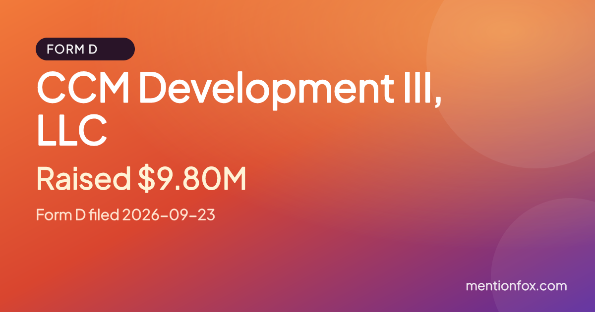 CCM Development III, LLC: Raised $9.80M, Form D filed 2026-09-23