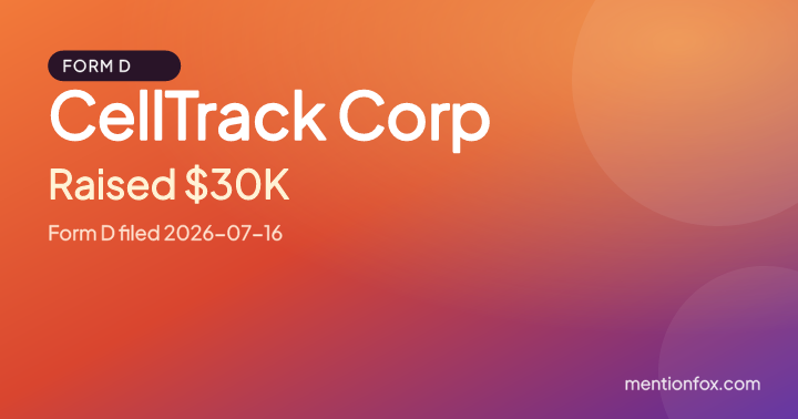 CellTrack Corp: Raised $30K, Form D filed 2026-07-16