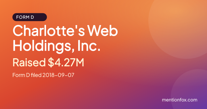 Charlotte's Web Holdings, Inc.: Raised $4.27M, Form D filed 2018-09-07