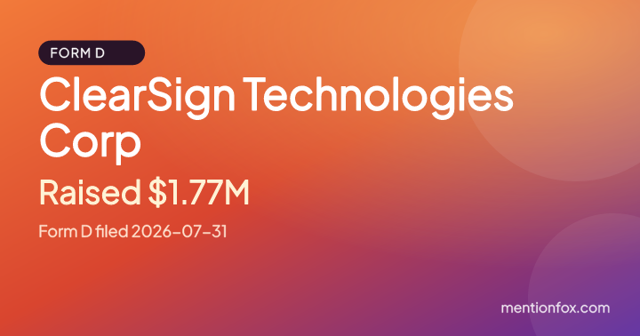 ClearSign Technologies Corp: Raised $1.77M, Form D filed 2026-07-31