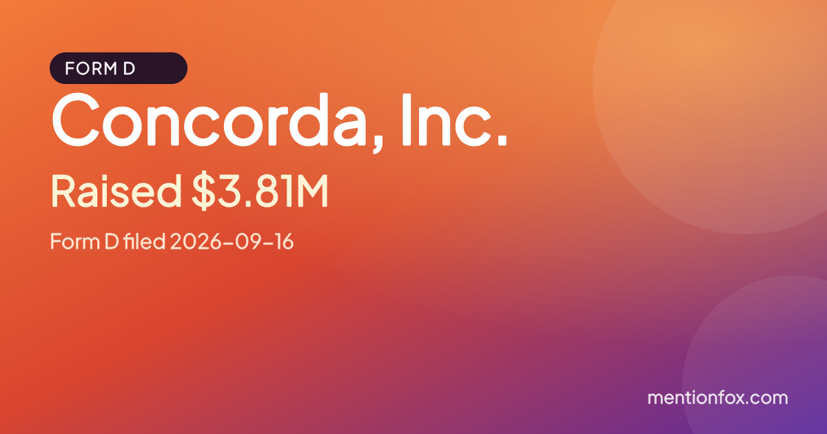 Concorda, Inc.: Raised $3.81M, Form D filed 2026-09-16