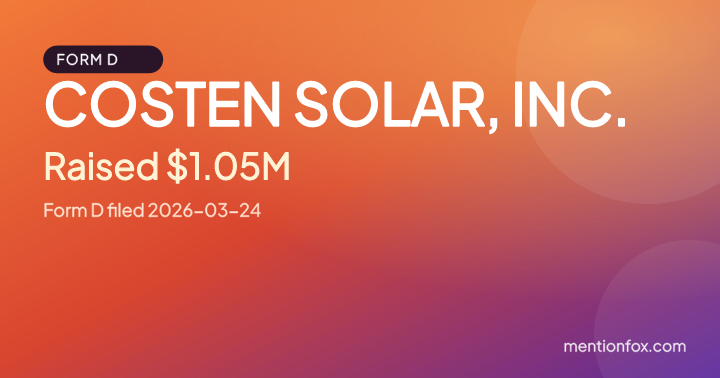 COSTEN SOLAR, INC.: Raised $1.05M, Form D filed 2026-03-24
