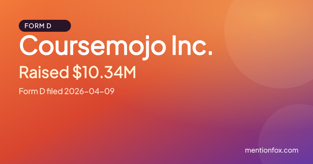 Coursemojo Inc.: Raised $10.34M, Form D filed 2026-04-09