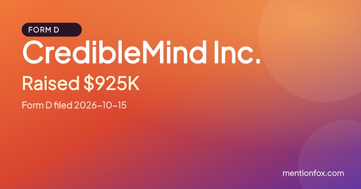 CredibleMind Inc.: Raised $925K, Form D filed 2026-10-15