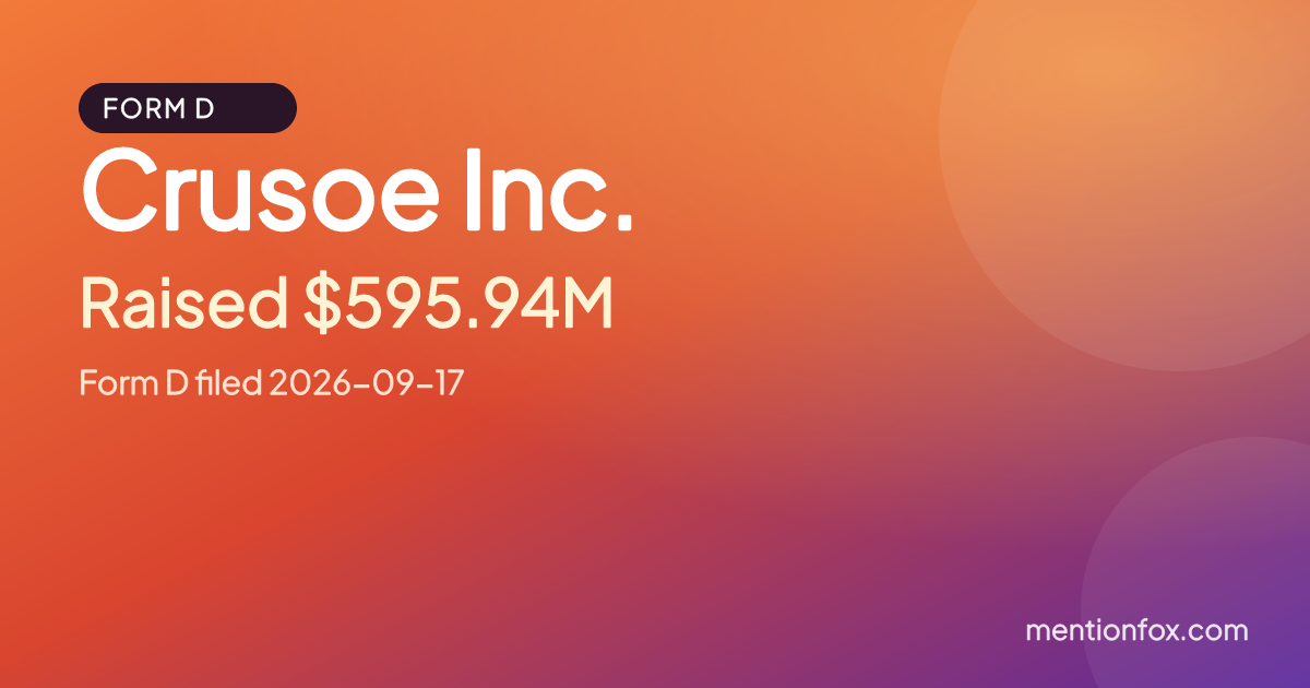 Crusoe Inc.: Raised $595.94M, Form D filed 2026-09-17