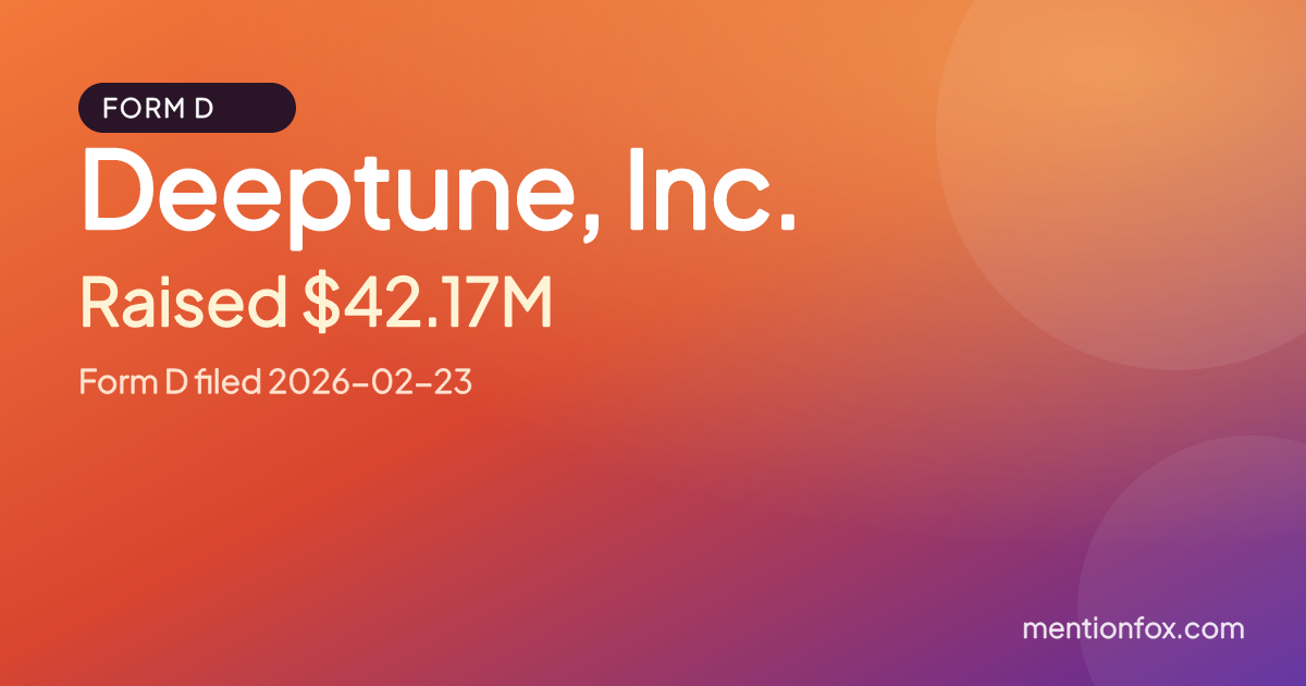 Deeptune, Inc.: Raised $42.17M, Form D filed 2026-02-23