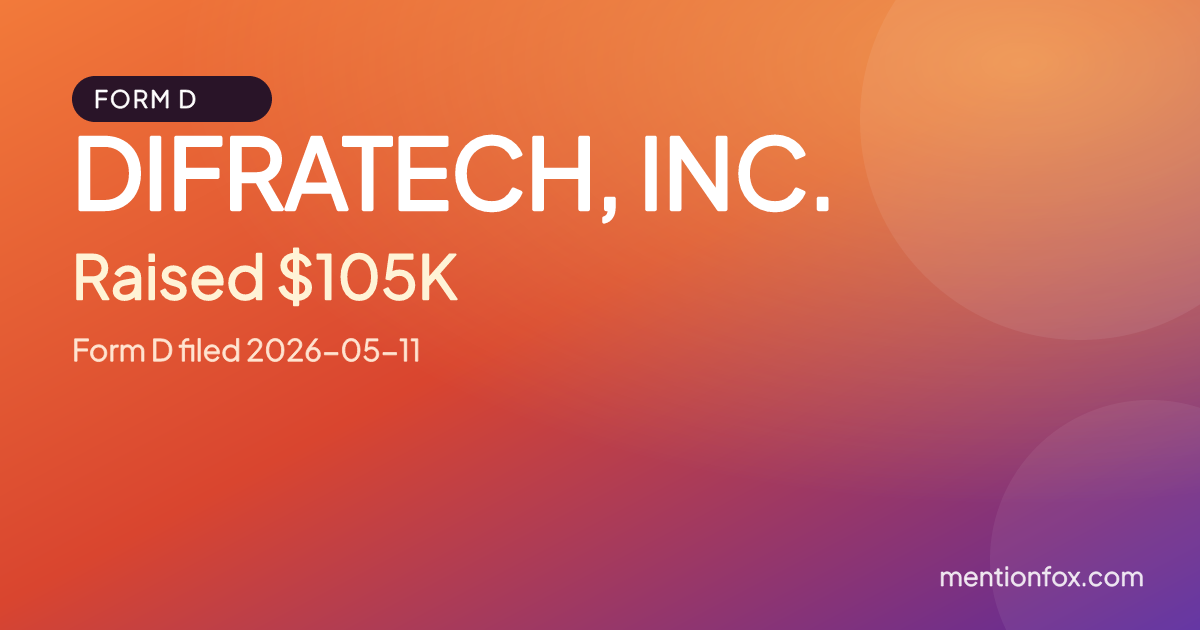 DIFRATECH, INC.: Raised $105K, Form D filed 2026-05-11