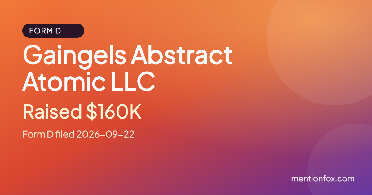 Gaingels Abstract Atomic LLC: Raised $160K, Form D filed 2026-09-22