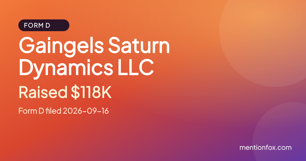 Gaingels Saturn Dynamics LLC: Raised $118K, Form D filed 2026-09-16