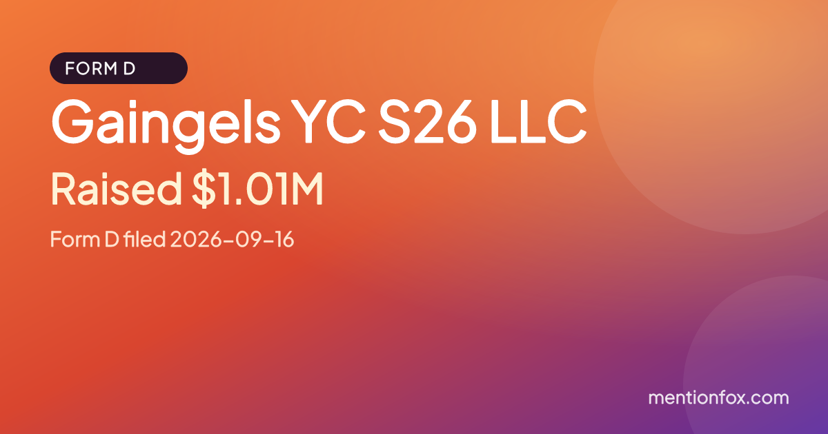Gaingels YC S26 LLC: Raised $1.01M, Form D filed 2026-09-16