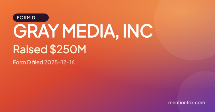 GRAY MEDIA, INC: Raised $250M, Form D filed 2025-12-16