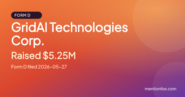 GridAI Technologies Corp.: Raised $5.25M, Form D filed 2026-05-27