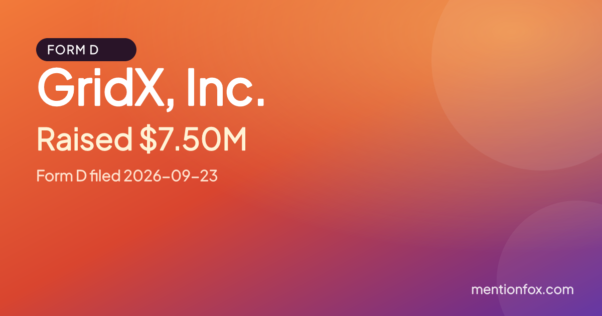 GridX, Inc.: Raised $7.50M, Form D filed 2026-09-23
