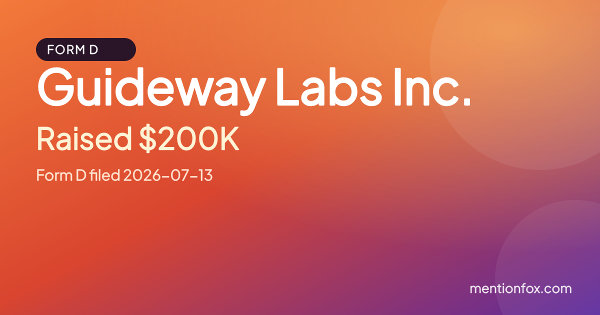 Guideway Labs Inc.: Raised $200K, Form D filed 2026-07-13