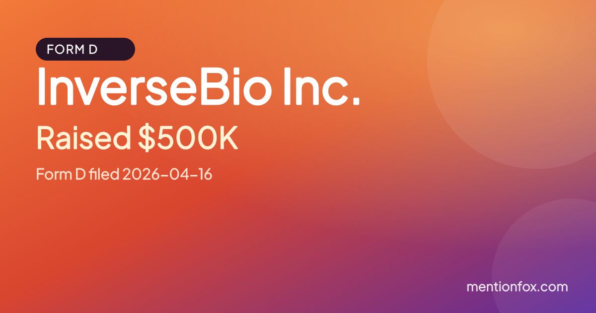 InverseBio Inc.: Raised $500K, Form D filed 2026-04-16