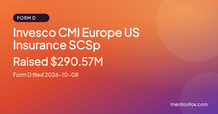 Invesco CMI Europe US Insurance SCSp: Raised $290.57M, Form D filed 2026-10-08
