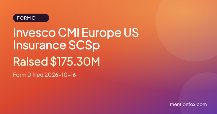 Invesco CMI Europe US Insurance SCSp: Raised $175.30M, Form D filed 2026-10-16