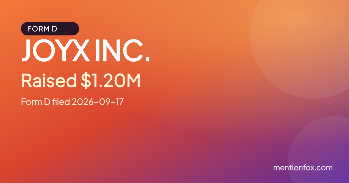 JOYX INC.: Raised $1.20M, Form D filed 2026-09-17