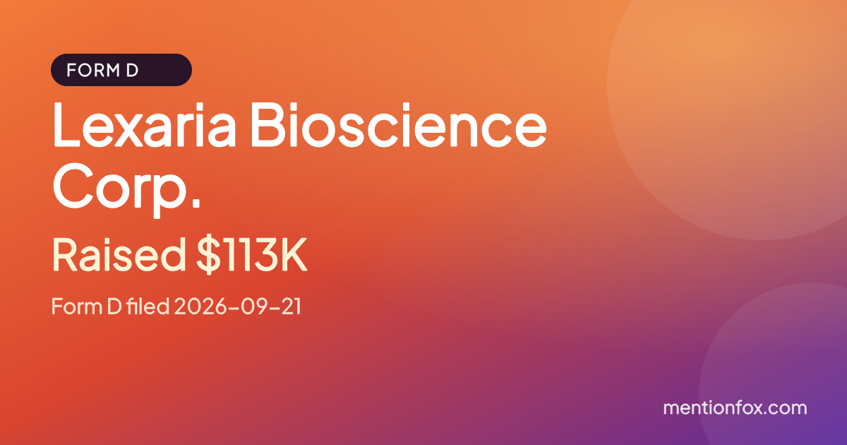 Lexaria Bioscience Corp.: Raised $113K, Form D filed 2026-09-21