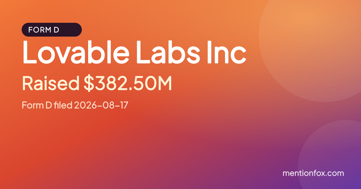 Lovable Labs Inc: Raised $382.50M, Form D filed 2026-08-17