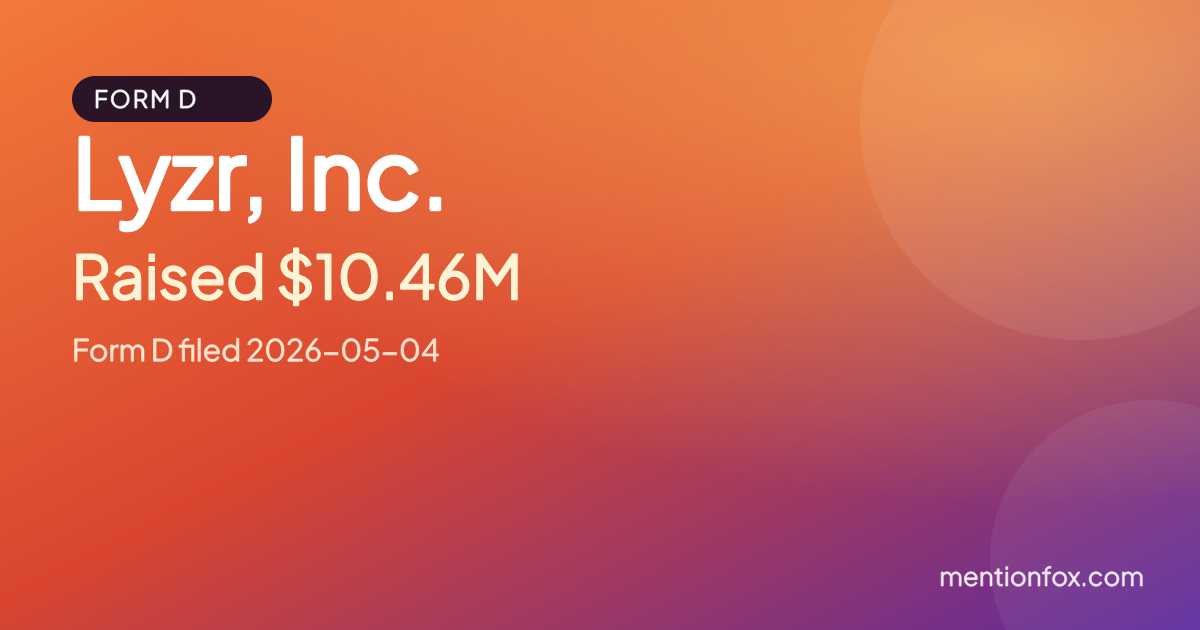 Lyzr, Inc.: Raised $10.46M, Form D filed 2026-05-04