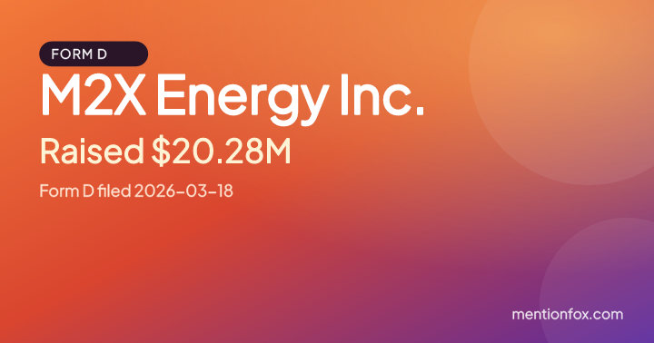 M2X Energy Inc.: Raised $20.28M, Form D filed 2026-03-18