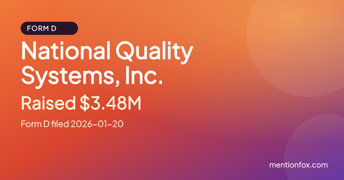 National Quality Systems, Inc.: Raised $3.48M, Form D filed 2026-01-20