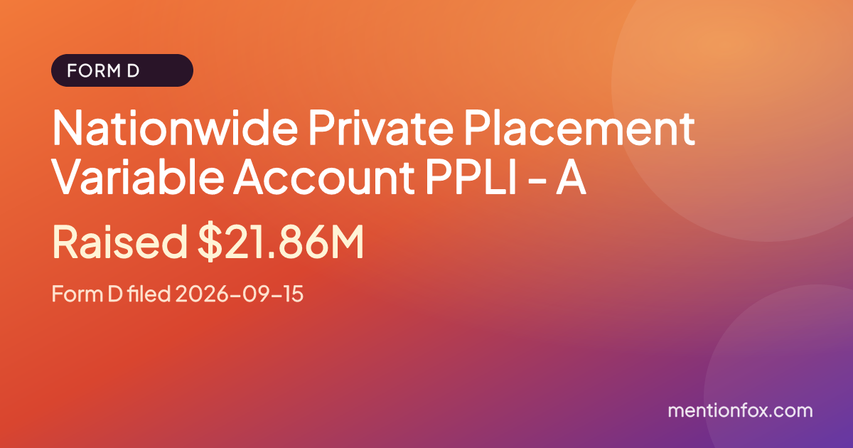 Nationwide Private Placement Variable Account PPLI - A: Raised $21.86M, Form D filed 2026-09-15