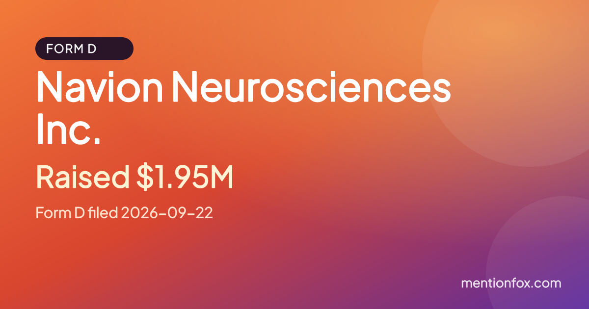 Navion Neurosciences Inc.: Raised $1.95M, Form D filed 2026-09-22