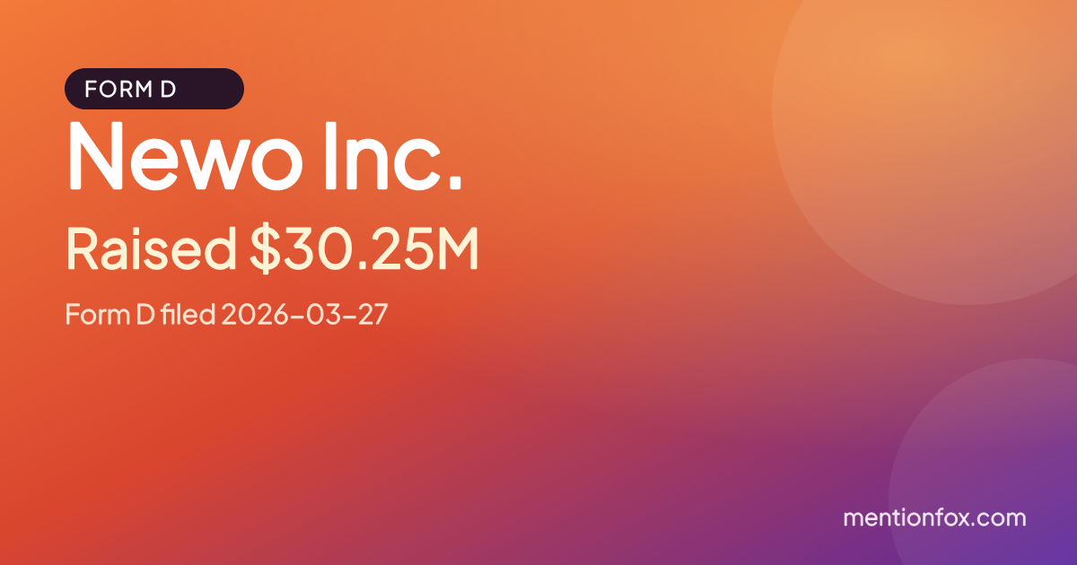 Newo Inc.: Raised $30.25M, Form D filed 2026-03-27