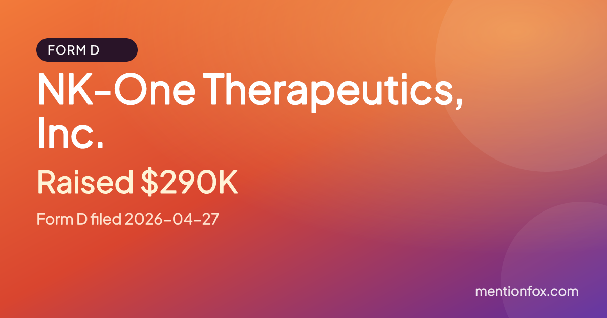NK-One Therapeutics, Inc.: Raised $290K, Form D filed 2026-04-27