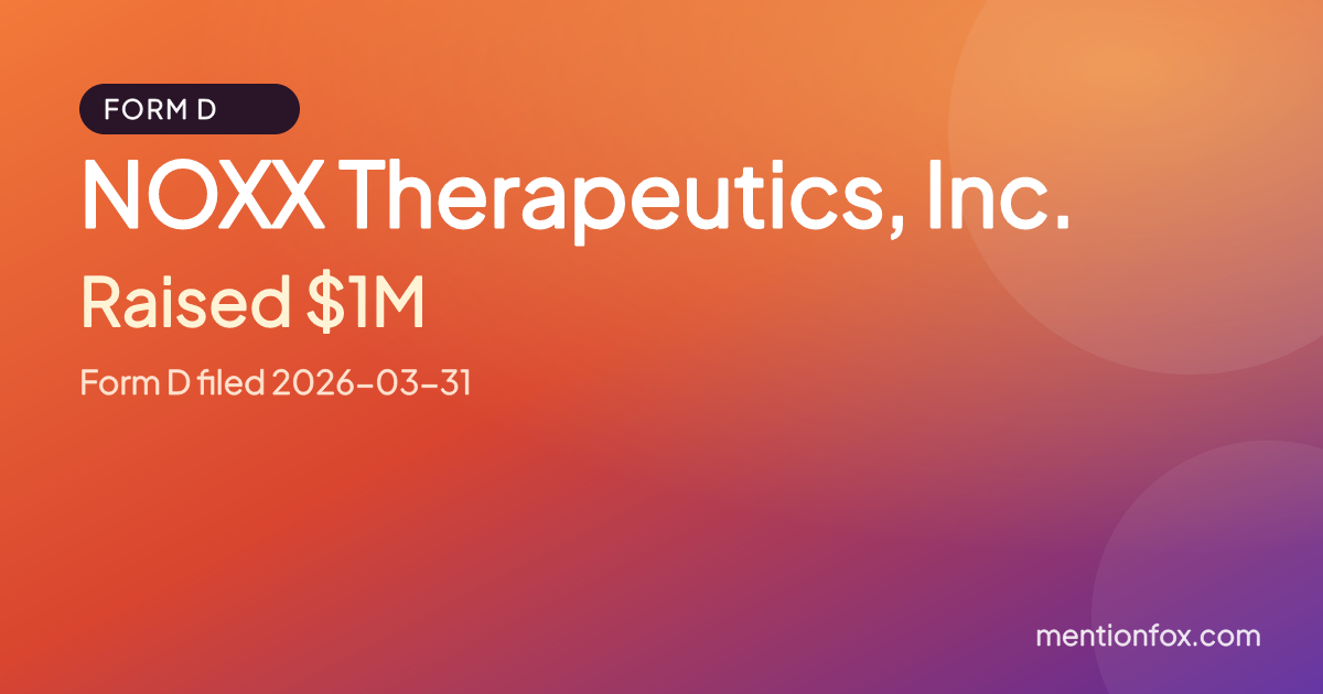 NOXX Therapeutics, Inc.: Raised $1M, Form D filed 2026-03-31