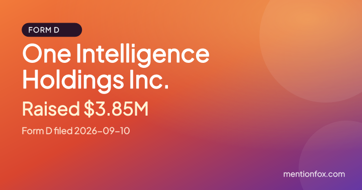 One Intelligence Holdings Inc.: Raised $3.85M, Form D filed 2026-09-10
