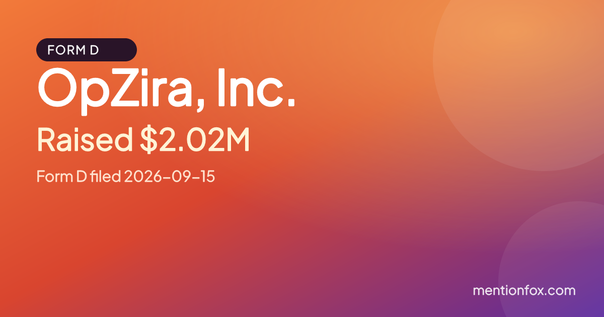 OpZira, Inc.: Raised $2.02M, Form D filed 2026-09-15