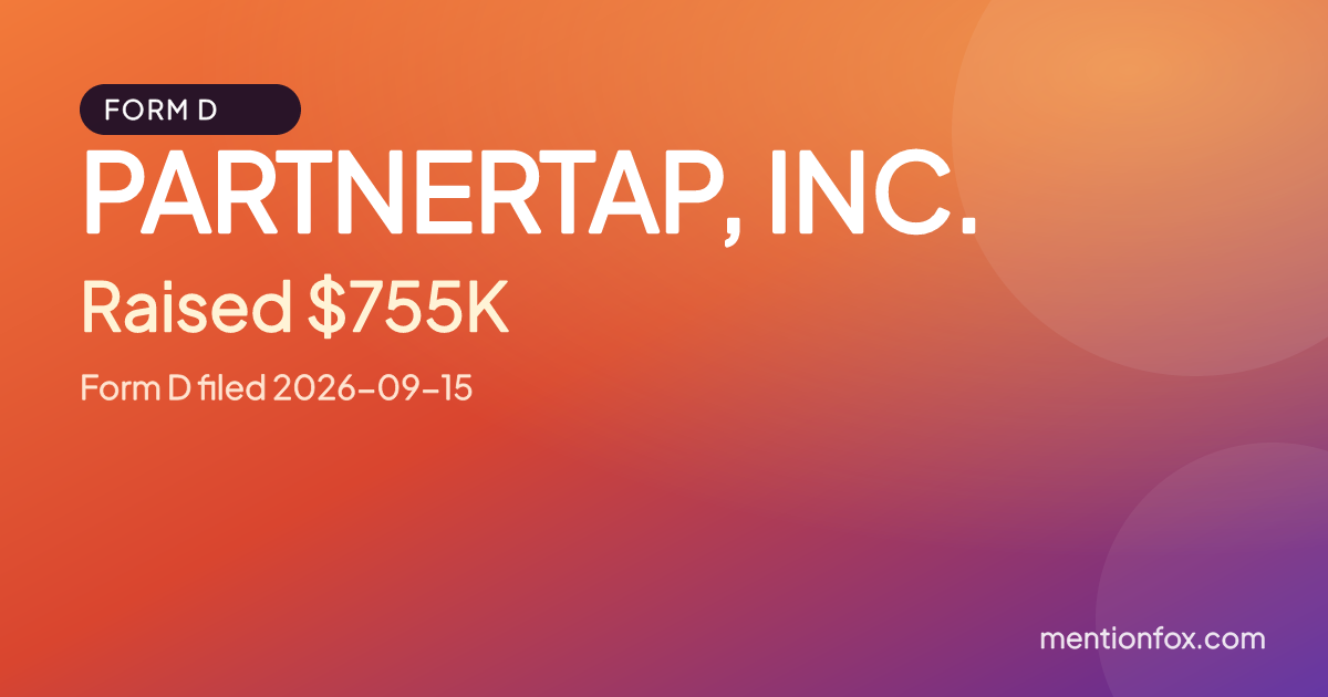 PARTNERTAP, INC.: Raised $755K, Form D filed 2026-09-15