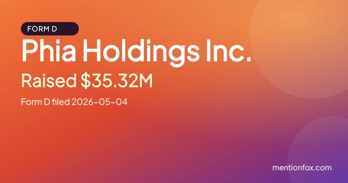 Phia Holdings Inc.: Raised $35.32M, Form D filed 2026-05-04